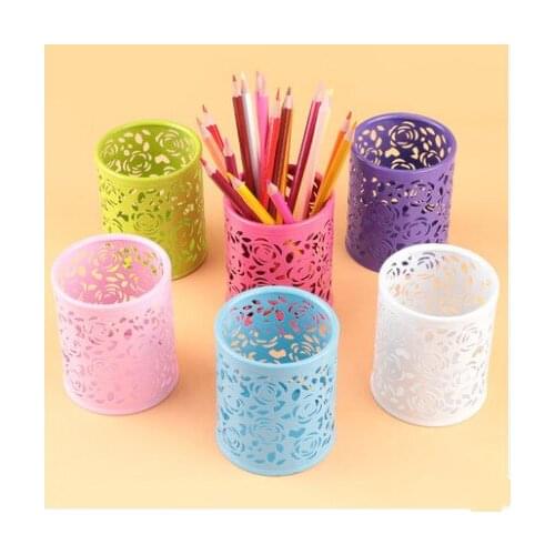 Metal Hollow Pen Pencil Pot Holder Makeup Brushes Storage Desk Organiser Container Organizer Desk Stationery Decor