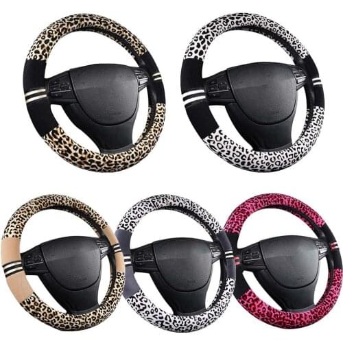 Autumn And Winter New Set Of Plush Steering Wheel Cover Leopard Fashion Steering Wheel Cover Protective Cap For Car Auto Accesso