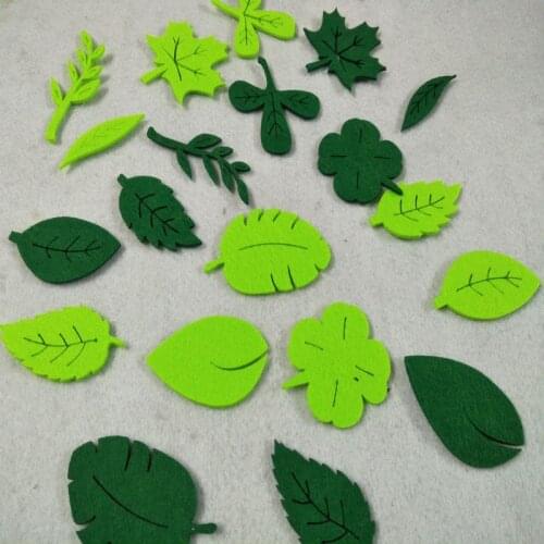 OKRA kindergarten 20pcs cutting felt Leaf multi 10 Designs 2MM Green DIY applique decorative patch