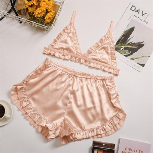 HUANBEAUTY Sexy Lingerie Pajamas Bra Set Women Camisole Pyjamas Sexy Sleepwear Nightwear Shorts Home Set HB342
