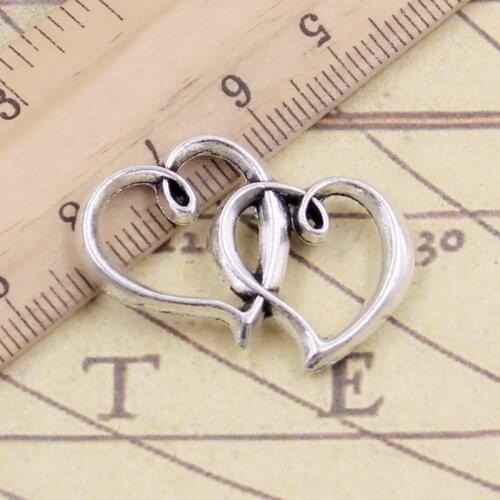 10pcs Charms Double Hearts 32x25mm Tibetan Bronze Silver Color Pendants Antique Jewelry Making DIY Handmade Craft