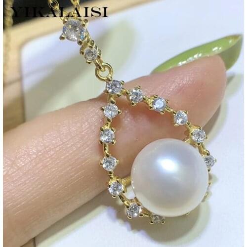 YIKALAISI 925 Sterling Silver Pendants Jewelry For Women 10-11mm Oblate Natural Freshwater Pearl Pendants Necklaces Wholesale