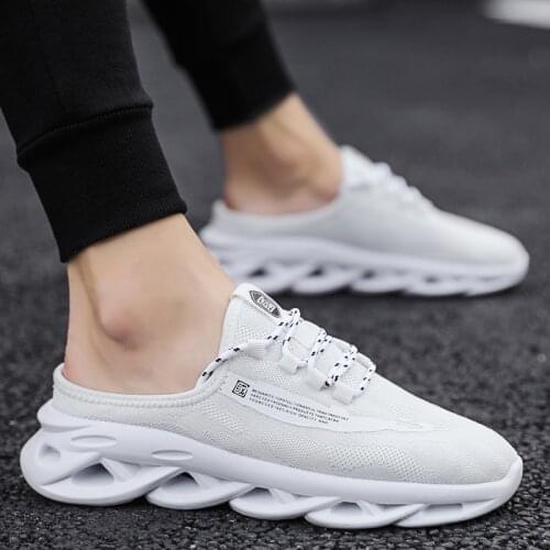 Half-slippers Mens Summer Breathable Canvas Trendy Shoes Without Heels, Half-support, One-foot Lazy Mens Shoes
