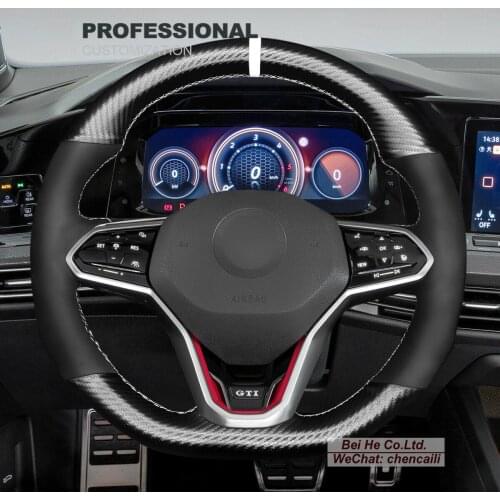 DIY Hand Stitching PU Carbon Fiber Black Suede Car Steering Wheel Cover for VW Golf 8 MK8 GTI Golf GTE 2020