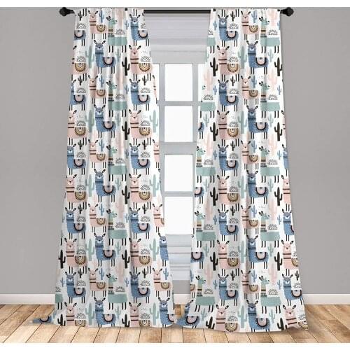 Llama Curtain for Kids Room Cartoon Style Hand Drawn South American Animals Alpacas and Llamas Lightweight Window Drapes
