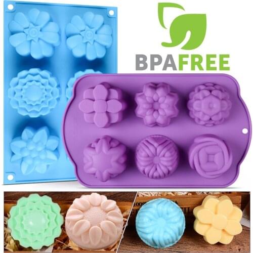 SJ New Silicone Soap Mold Flower Assorted Silicone Molds for DIY Handmade Craft Soap Making Cupcake Muffin Cake Baking