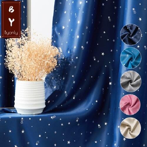 Modern Blackout Curtains for Living Room Kids Bedroom Navy Blue Printed Star Window Curtains for Children Treatment Finished