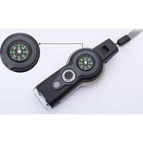 7 in 1 Survival Whistle with Camping Thermometer LED Light Magnifier Tools , Safety Whistles