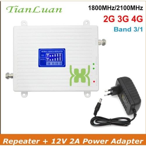 TianLuan Mobile Phone 3G 4G LTE Signal Booster DCS W-CDMA UMTS HSPA Cellular 1800MHz 2100MHz Signal Repeater Amplifier Band 1/3
