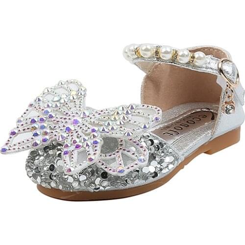 Toddler Shoes Summer Baby Girl Sandals Fashion Sequins Rhinestone Kids Princess Shoes Spring Pearl Flat Girls Leather Shoes