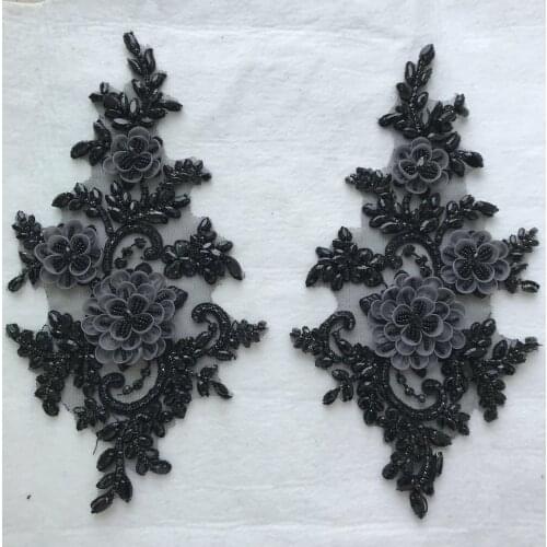 Stock 1piece/bag Black high - end beaded 3d beaded dress chest decoration for wedding evening dress design KC56