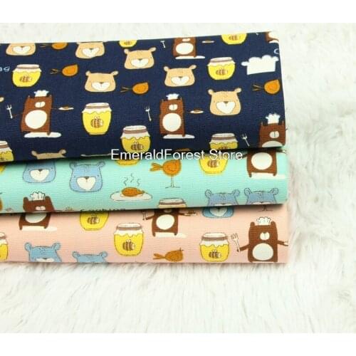 High quality thick cotton cloth Nordic style, animal bear print fabric, handmade DIY gold bag fabric cotton 90cmx110cm