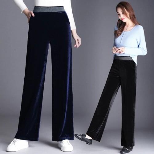 High waist Women Pants Autumn Winter Warm Elastic Loose Wide Leg Pant Vintage Casual Woman velvet Trouser Plus size 5XL 6XL