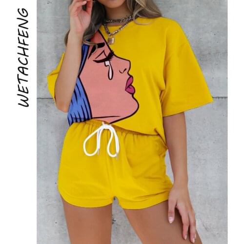 Ladies Printed Summer Shorts And Top Set 2021 Fashion Tracksuits Female Plus Size Loungewear Loose Two Piece Suit Women Clothing