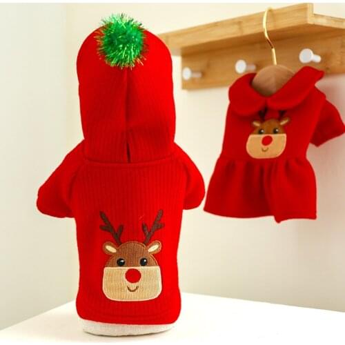 Winter Christmas Dog Clothes Cozy Warm Jacket Coat Dog Cat Dress Princess Party Pet Couple Sweater Apparel Red Elk Dress Clothes