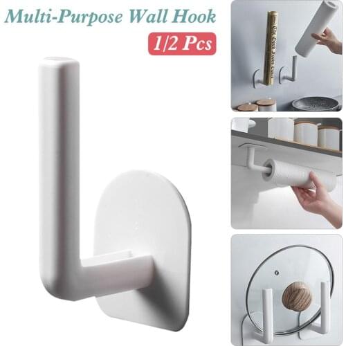Multi-Purpose Wall Hook Self-Adhesive Roll Paper Pot Lid Holder Organizer for Kitchen Bathroom Bedroom Home Organizer