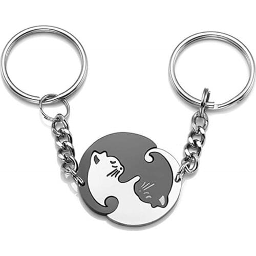 1 Pair Key Chain His and Hers Lovers Matching Puzzle Cat Couple Gifts Keychain Boyfriend Girlfriend Keyring Jewelry