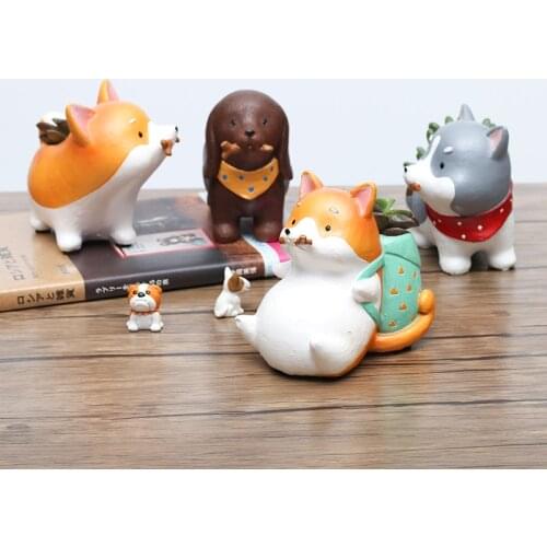 1PCS Kawaii Animal Cartoons Creative Resin Mini Cute Flowerpot Planter Cactus Huskies Dachshund Home Garden Tabletop Decoration