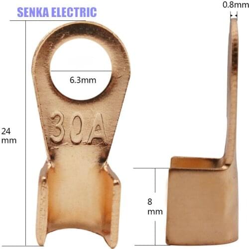 100 Pieces 30A Copper Cable Connector Circular Ring Terminal Cable Lug OT-30A