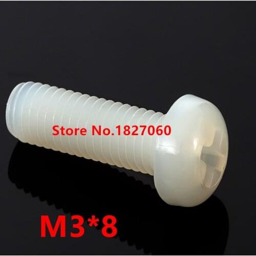 1000pcs M3*8 Plastic Nylon Round Pan Phillips Head Machine Screw Bolts M3 Hex Nuts
