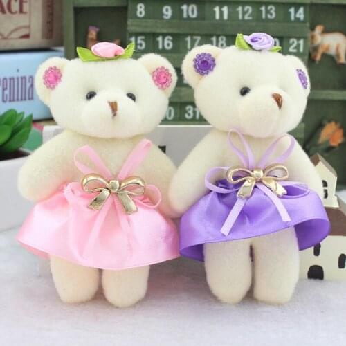 12pcs/lot Flower Bouquets Teddy Bear Small Model Cotton Plush Toys 12CM Dress Party Wedding Accessory Doll Bear Christmas gift