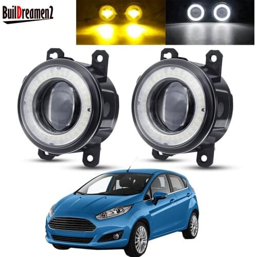 2 X Angel Eye Fog Light Assembly For Ford Fiesta 2001-2015 Car Front Bumper LED Lens Fog Driving Lamp DRL 12V