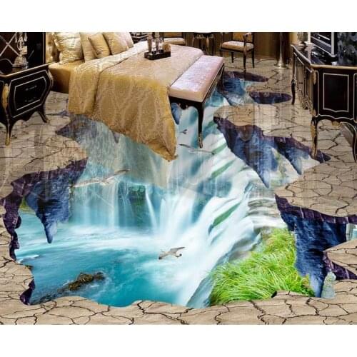 3d flooring custom wallpaper for walls 3 d photo wallpaper 3d floor Waterfalls Lotus Carp living room 3d pvc flooring waterproof