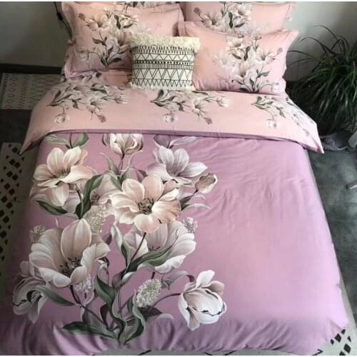 Luxury 100% cotton Pink Printed Flower Bedding sets Sanding Queen King Fashion Duvet cover Bed sheet set Pillowcase 4pcs