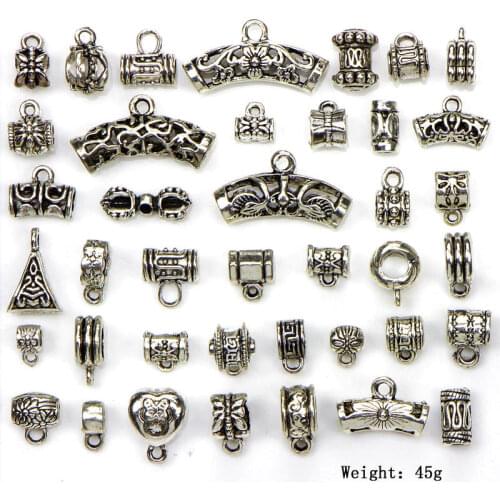40pcs/set Antique Silver Connector Charms Crafts Bail Beads Pendant Clasp Bracelet Connector Diy Jewelry Making Accessories