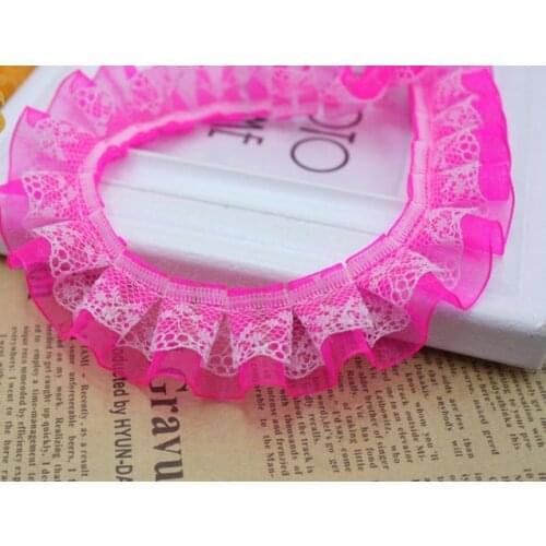 40Yards 2.5cm Chiffon Ruffle Lace Trim Two Layers Pleated Ribbon Fabric DIY Yellow Red Pink Color Accessories