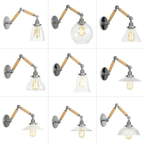 American industrial style coffee restaurant bedroom lighting art wall lamp wood strip lamp arm iron wall lamp