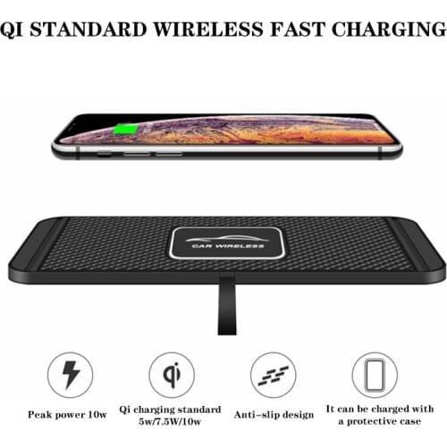 10W Fast Charging Qi Wireless Charger Dock Station Pad For iPhone Samsung 2in1 Non-slip Silicone Mat Car Dashboard Holder Stand