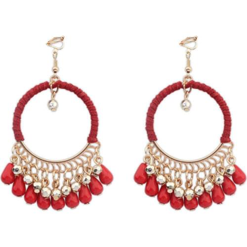 Exaggerated bohemian style Acrylic beads Clip on Earrings Wihtout Piercing for Women Party Elegant Earrings Christmas Gift