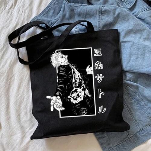 Jujutsu Kaisen Anime Kpop Black Shopping Bag Korean Vintage Kawaii Canvas Bag Khaki With Zipper Shoulder Bags New Women Handbags