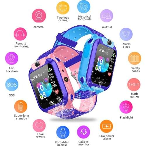 Kids Smart Watch Multi-Function Camera Insert Card 2G Waterproof Remote Positioning Touch Screen Watch with LBS Location Monitor
