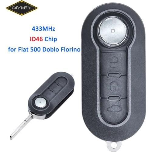 DIYKEY Replacement 3 Button Remote Car Key 433MHz ID46 Chip for Fiat 500 Doblo Florino Punto Qubo Delphi 300