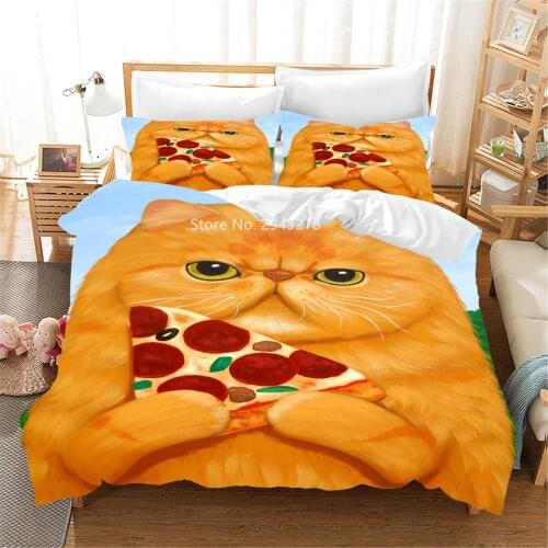 Home Textile Cute Cartoon Cat and Dog Animal Pattern Bedroom Decoration Adult Children Down Quilt Cover Pillowcase Bedding
