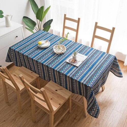 Home Dining Table Cloth Ethnic Geometry Stripes Print Rectangular Cloth Bohemian kitchen Decorative Tablecloth