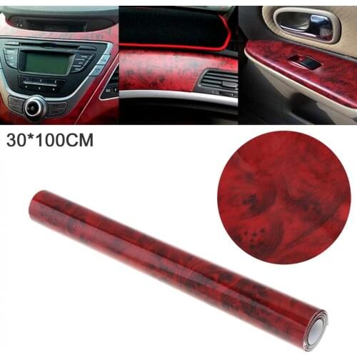 30 x 100cm PVC Smooth Red Wood Pattern Automobile Repacking Sticker Fit for Car / Motorcycle / Electronic Product / Home
