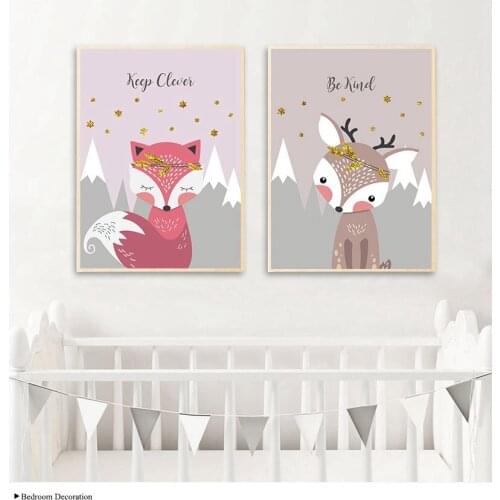 Woodland Animal Picture Owl Fox Bear Nursery Children Poster Canvas Wall Art Print Painting Nordic Kids Baby Bedroom Decoration