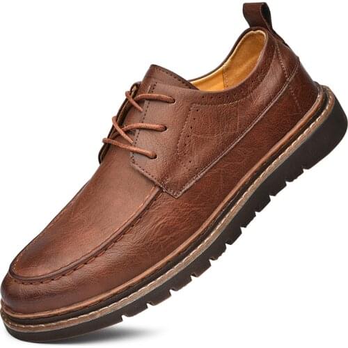 Split Leather Classic Men Casual Shoes Lace Up Microfiber Men Shoes Quality Men Leather Shoes Welt Stitching Bussiness Shoes Man