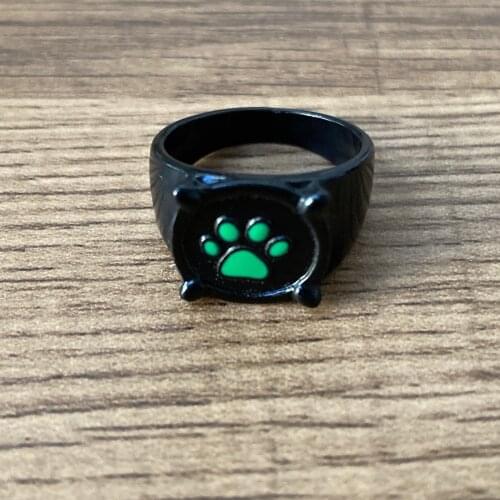 New Anime Black Cat Rings Girl Boy Cartoon Green Print Enamel Cat Paw Finger Ring Cosplay Jewelry Party Kids Men Rings Gift