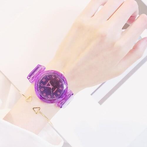 Fashion Cute Childrens Watch Candy Jelly Color Transparent Watch Girls Student Clock Star Sky Quartz Kids Watches Montre Enfant