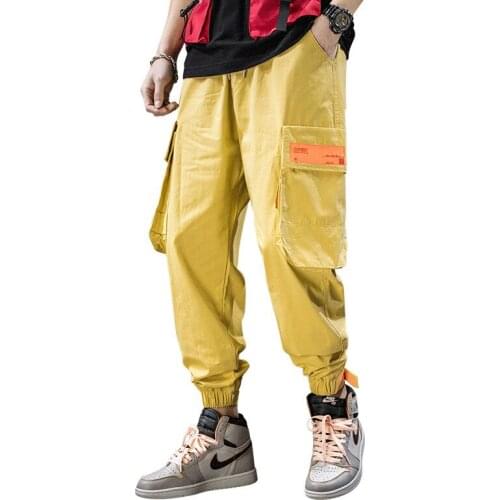 Men Side Striped Joggers 2020 Mens Japanese Streetwear Patchwork Sweatpants Male Hip Hop Track Pants Yellow Trousers