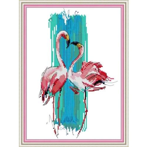 Joy Sunday New Clear Patten Flamingo Dance 11&14CT Cross Stitch Kits Embroidery Needlework For Home Decor Kits Handmade DIY Gift