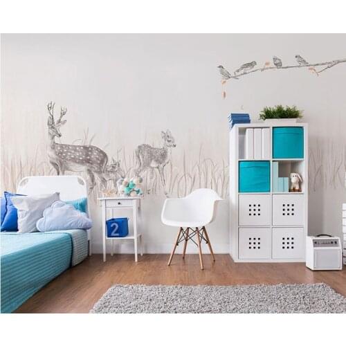 Bacaz Deer Birds Murals 3d Wall Photo Murals Wallpaper for Baby Kids room Sofa Background Large Papel Mural 3d Wall Stickers