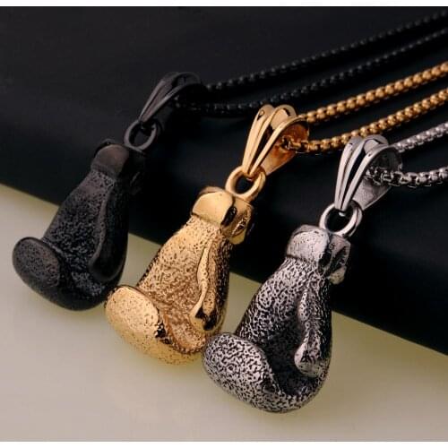 316L Stainless Steel Rocky 3D Boxing Glove Charm Mens Boys Daily Jewelry Pendant Necklace Free Box Link Chain 24inch Xmas Gift