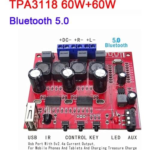 Bluetooth 5.0 TPA3118 Digital power amplifier board 60W+60W Stereo Amp DC 12V 24V AUX CAR Support TWS box function