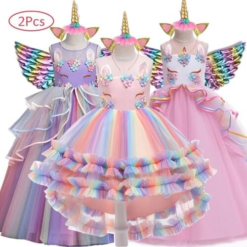 Prom Dress For Girls Dress Carnival Costume Princess Dresses Unicorn Rainbow Elegant Children Birthday Wedding Dress 3 to 12 Y