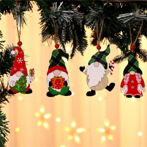 Eye-catching Cute Hanging Christmas Wood Gnome Pendant Decors Multicolor Christmas Pendant Santa Claus Shape for Party